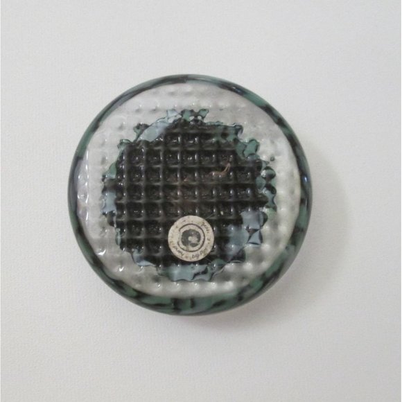 Peter Patterson Art Glass Paperweight Clear Bubbles Green Black Speckled Dome - Picture 7 of 9